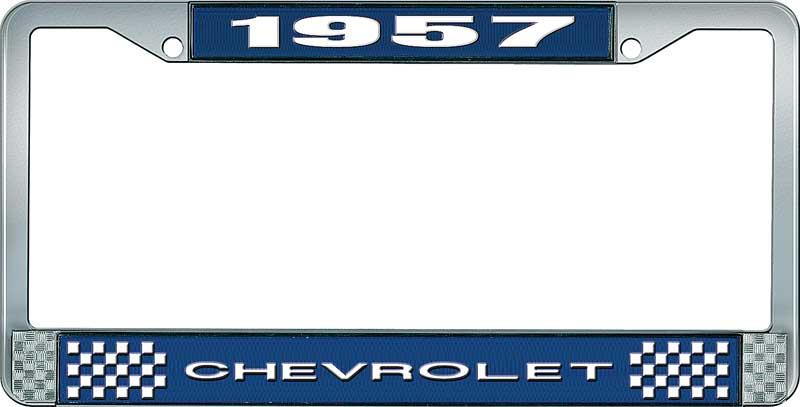 nummerplåtshållare, 1957 CHEVROLET blå/krom, med vit text