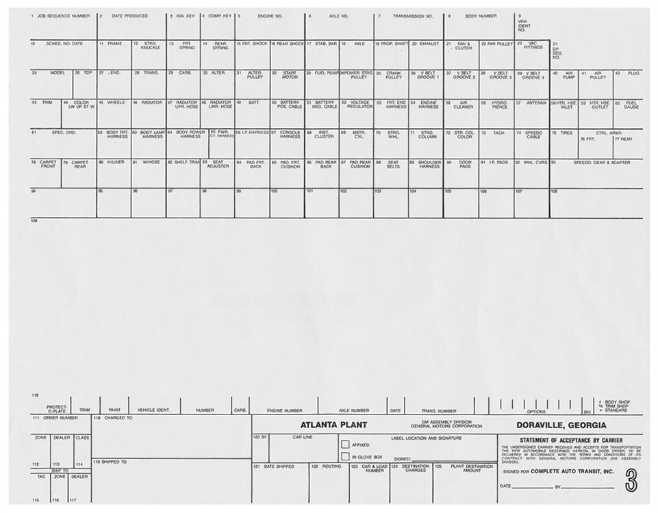 Buildsheet, 66-69 GM, New Vehicle, Factory