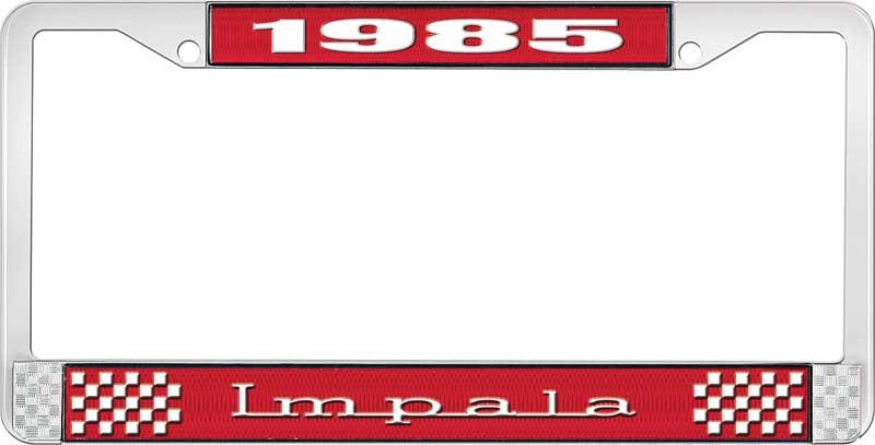 nummerplåtshållare, 1985 IMPALA röd/krom , med vit text