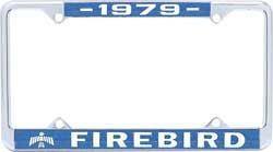 License Plate Frame, Steel, Chrome/Blue, 1979 Firebird Logo, Each