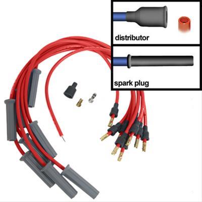 Spark Plug Wires, Spiro Wound, 8mm, Red, Straight Boots