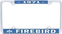 License Plate Frame, Die-Cast, Chrome/Blue, 1971 Firebird Logo, Each