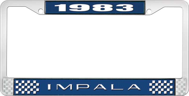 nummerplåtshållare, 1983 IMPALA  blå/krom, med vit text