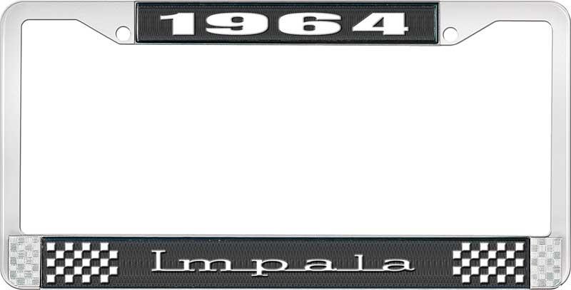 1964 IMPALA BLACK AND CHROME LICENSE PLATE FRAME WITH WHITE LETTERING