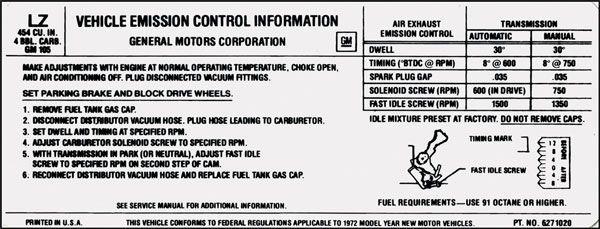 Sticker "vehicle Emission Control Information"
