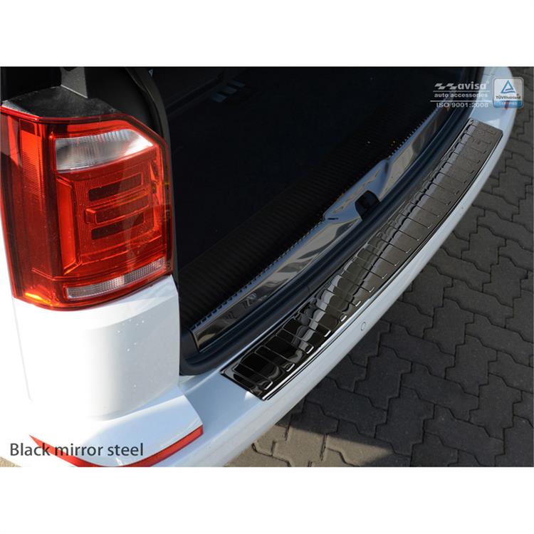 Black Mirror Stainless Steel Rear bumper protector suitable for Volkswagen Transporter T6 2015- & FL 2019- (with rear hatch) 'Ribs'