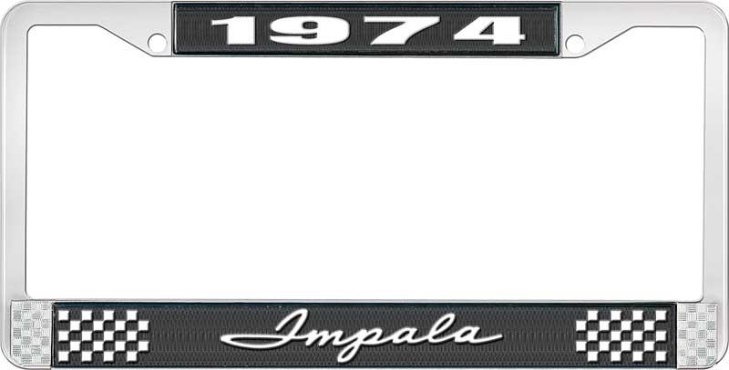 1974 IMPALA BLACK AND CHROME LICENSE PLATE FRAME WITH WHITE LETTERING