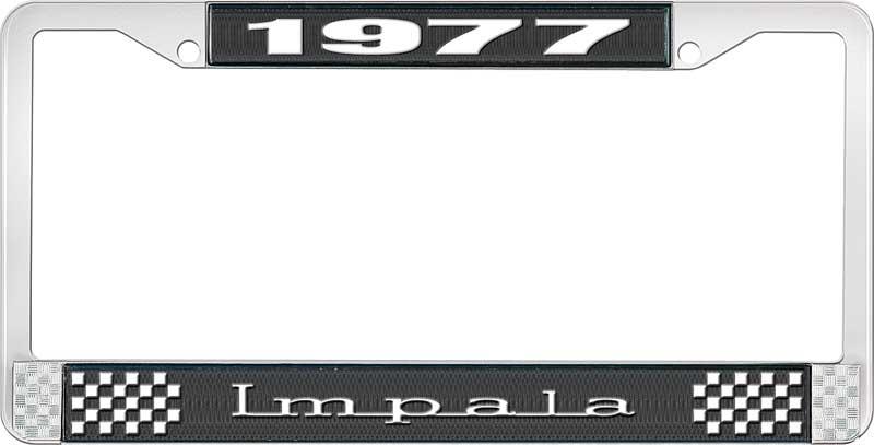 nummerplåtshållare, 1977 IMPALA svart/krom, med vit text