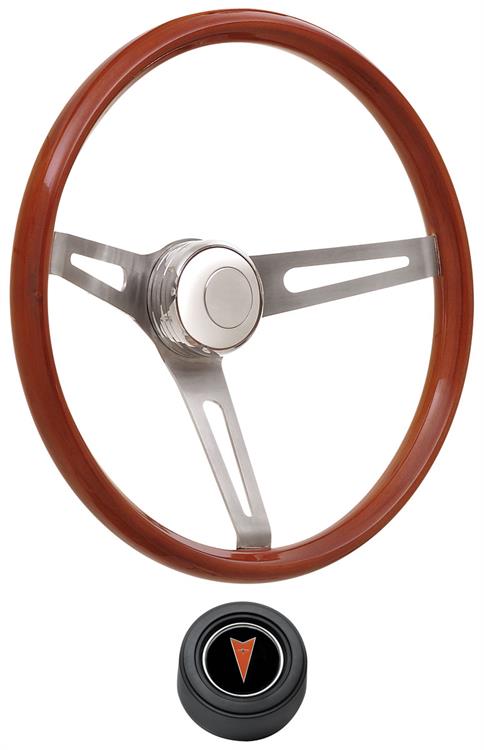 Steering Wheel Kit, 69-77 Pontiac, Retro Wood, Hi Rise Cap, Arrowhead, Black