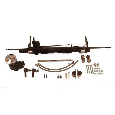 Rack and Pinion, Aluminum, Black Powdercoat, Brackets, Power Steering Pump and Lines, Tie Rod Ends, Chevrolet, Kit