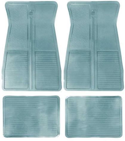 1973-81 GM	 Rubber Floor Mat Set	 With GM Logo	 Factory Style	 Set of 4	 Light Blue