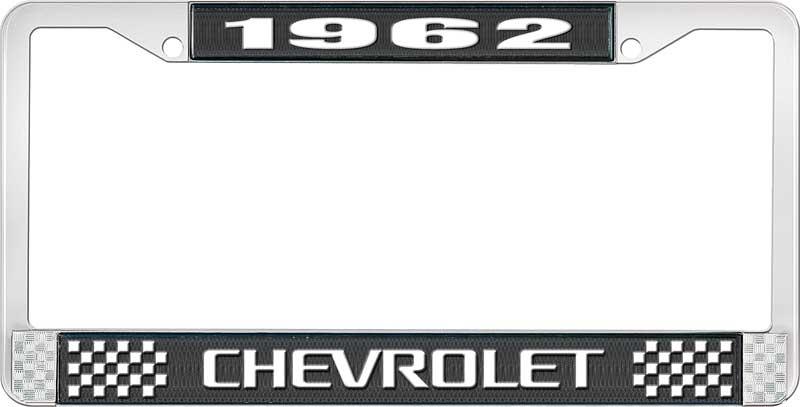 1962 CHEVROLET BLACK AND CHROME LICENSE PLATE FRAME WITH WHITE LETTERING