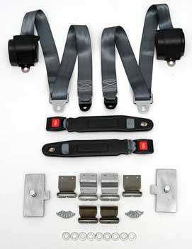 3-Point Shoulder Harness & Seat Belt Kit, Retractable, Retrofit, Medium Blue, 1968-1970