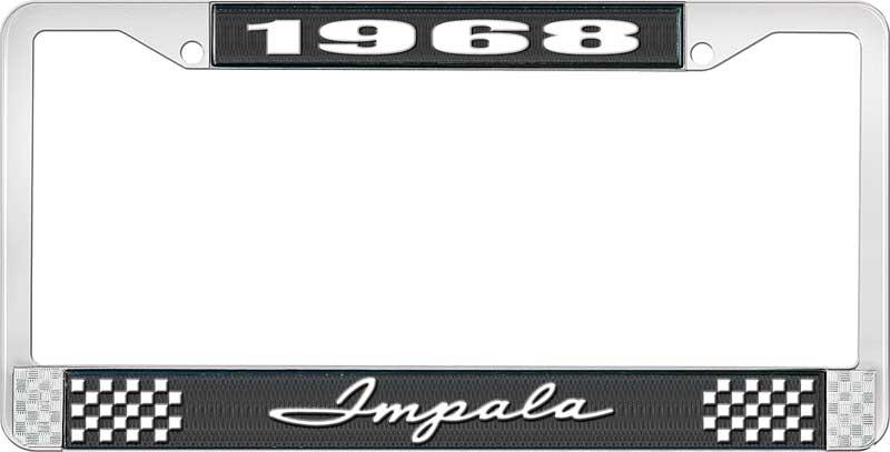 1968 IMPALA BLACK AND CHROME LICENSE PLATE FRAME WITH WHITE LETTERING