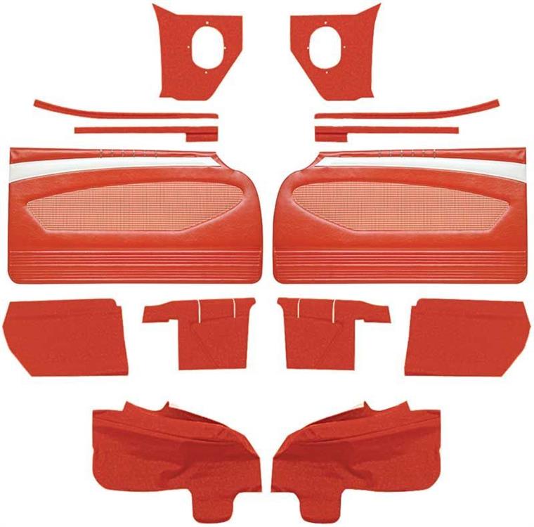 1960 IMPALA CONVERTIBLE RED & WHITE VINYL / RED INSERT FRONT & REAR SIDE PANEL SET W/O RAILS