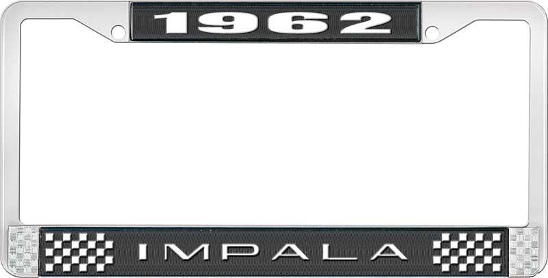nummerplåtshållare, 1962 IMPALA svart/krom, med vit text