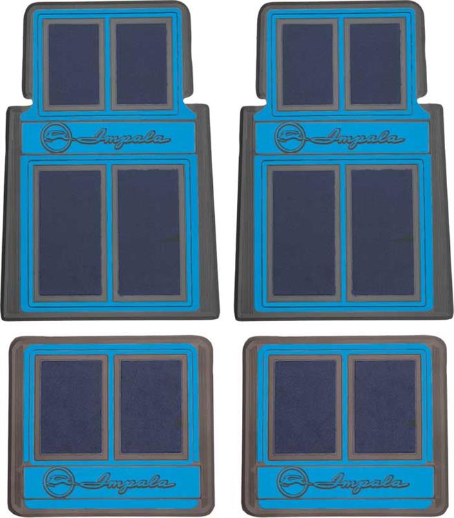 1958-92 Chevrolet Impala; Carpet Floor Mat Set; "Impala" Script Logo; Blue;  4 Piece Set