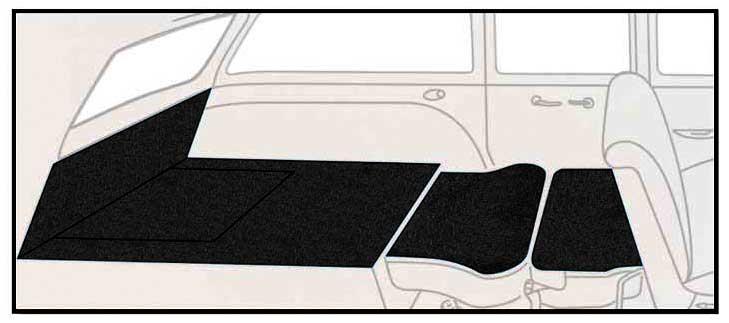 1955-56 CHEVY WAGON REAR CARGO AREA DAYTONA WEAVE CARPET -BLACK