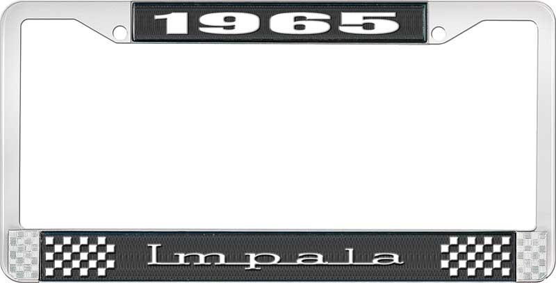1965 IMPALA BLACK AND CHROME LICENSE PLATE FRAME WITH WHITE LETTERING