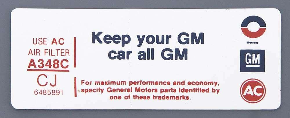 Air Cleaner Decal,GM,1972