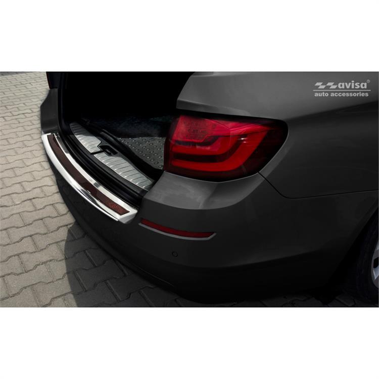 Stainless Steel Rear bumper protector 'Deluxe' suitable for BMW 5-Series F11 Touring 2010-2016 Chrome/Red-Black Carbon