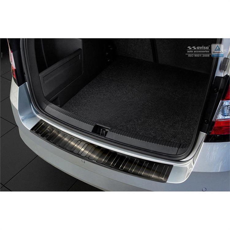 Black Stainless Steel Rear bumper protector suitable for Skoda Fabia III Combi 2015- 'Ribs'