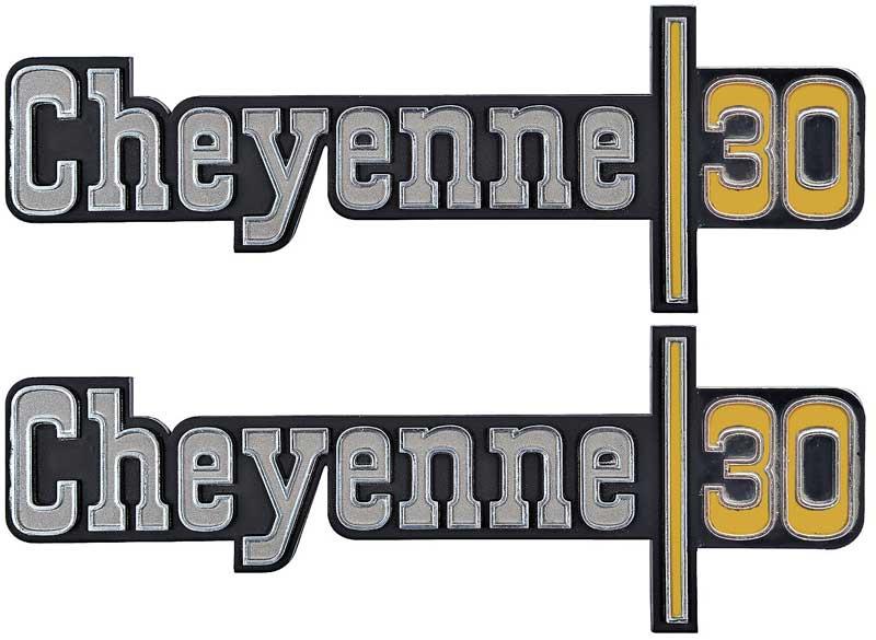 1973-74 Chevrolet Pickup Truck; Cheyenne 30; Front Fender Emblem; Pair