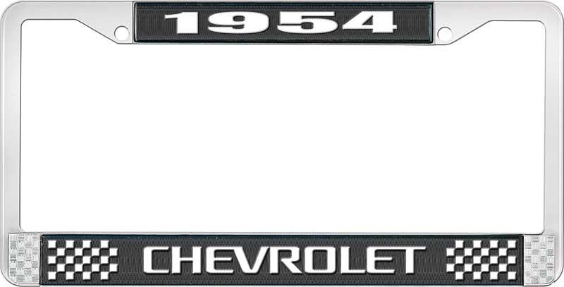 1954 CHEVROLET BLACK AND CHROME LICENSE PLATE FRAME WITH WHITE LETTERING