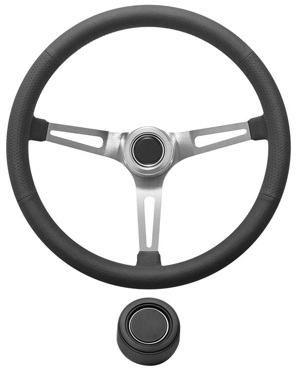 Steering Wheel Kit, 1959-68 GM, Retro w/Slots, Plain Cap, Black, Hi-Rise