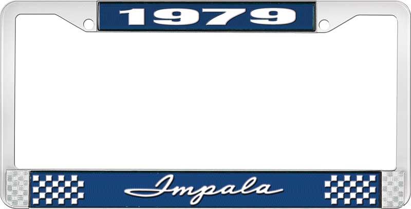nummerplåtshållare, 1979 IMPALA  blå/krom, med vit text