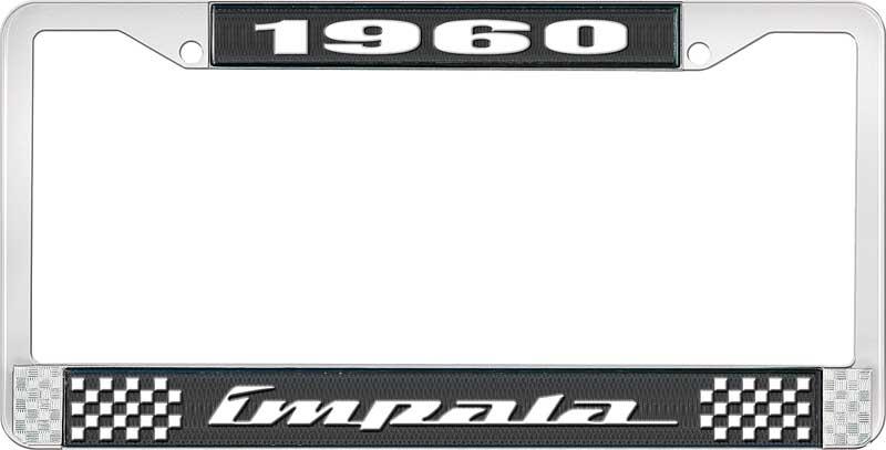 1960 IMPALA BLACK AND CHROME LICENSE PLATE FRAME WITH WHITE LETTERING