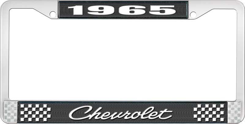 1965 CHEVROLET BLACK AND CHROME LICENSE PLATE FRAME WITH WHITE LETTERING