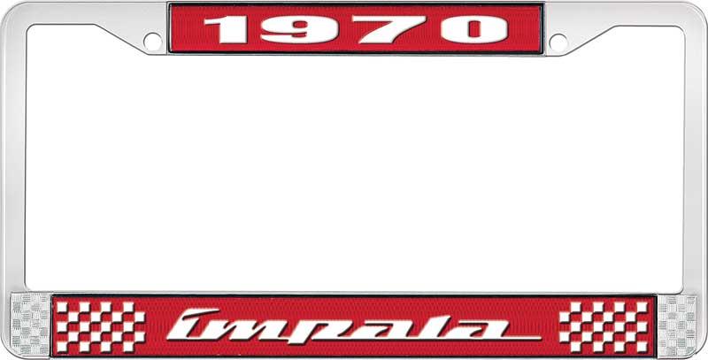 nummerplåtshållare, 1970 IMPALA röd/krom , med vit text