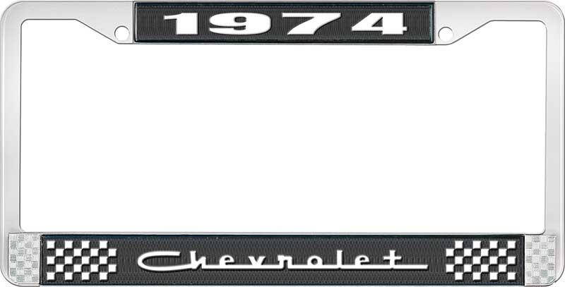 nummerplåtshållare, 1974 CHEVROLET svart/krom, med vit text