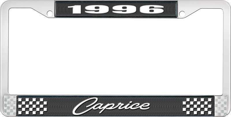 1996 CAPRICE BLACK AND CHROME LICENSE PLATE FRAME WITH WHITE LETTERING