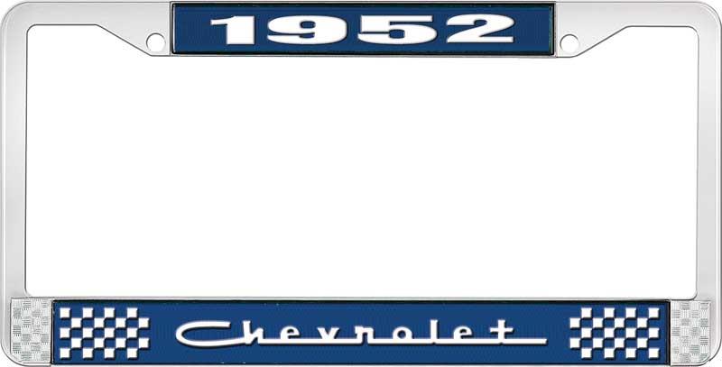 1952 CHEVROLET BLUE AND CHROME LICENSE PLATE FRAME WITH WHITE LETTERING