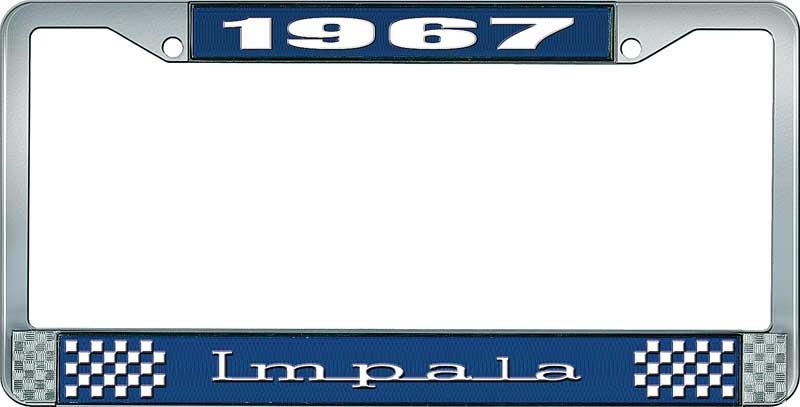 nummerplåtshållare, 1967 IMPALA  blå/krom, med vit text
