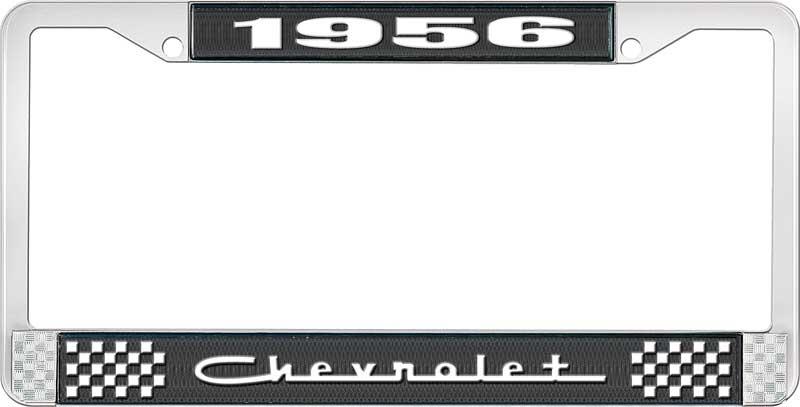 1956 CHEVROLET BLACK AND CHROME LICENSE PLATE FRAME WITH WHITE LETTERING