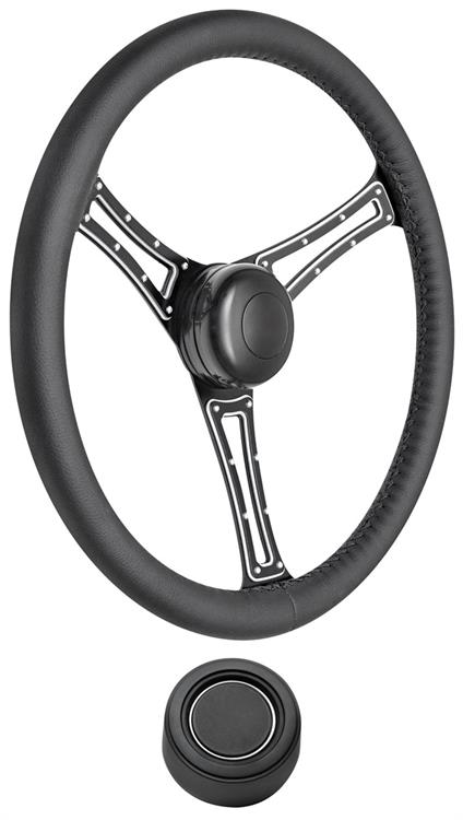 Steering Wheel Kit, 1959-68 GM, Autocross, Leather, Plain Hi-Rise