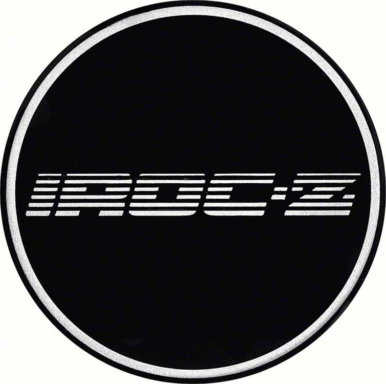 2-1/2" IROC Wheel Center Cap Emblem with Chrome IROC-Z Logo on a Black Background