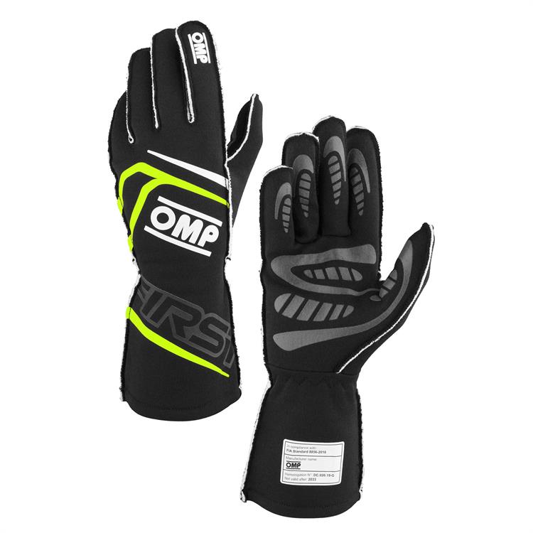 FIRST GLOVES FIA 8856-2018 MY2025 BLACK / FLUO YELLOW SZ. L