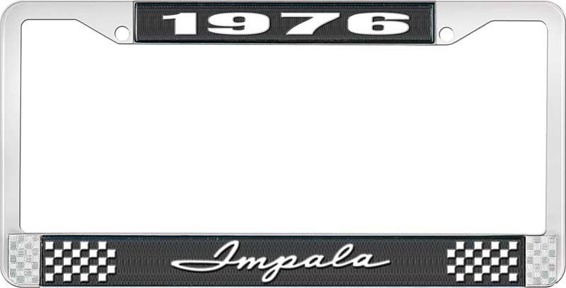 1976 IMPALA BLACK AND CHROME LICENSE PLATE FRAME WITH WHITE LETTERING