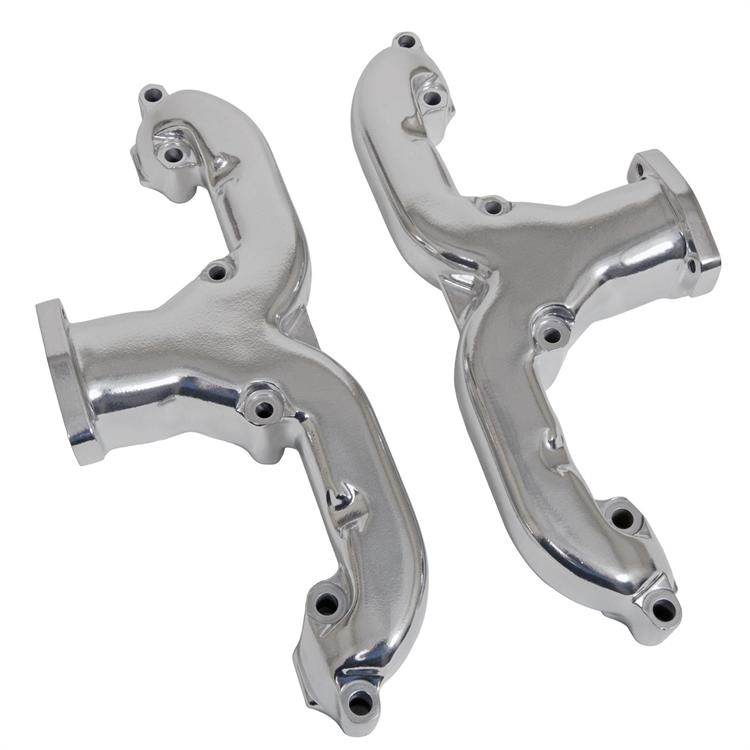 Exhaust Manifolds, Cast Iron, Silver Ceramic, 2.50 in. Collector, Rams Horn Style, Chevy, Small Block, Pair