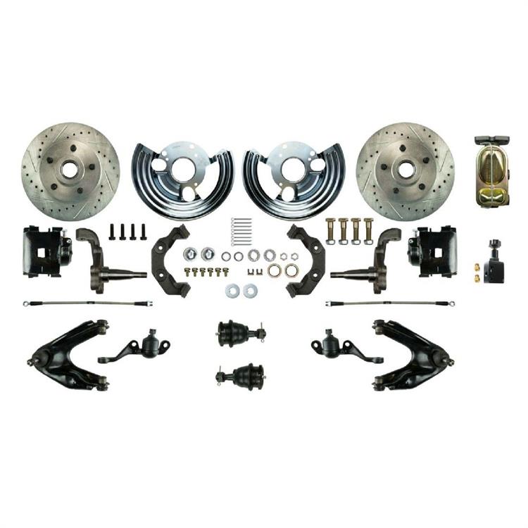 "1960-76 MOPAR A-BODY FRONT MANUAL DISC BRAKE CONVERSION SET - DRILLED/SLOTTED ROTORS - 5 X 4 1/2"""