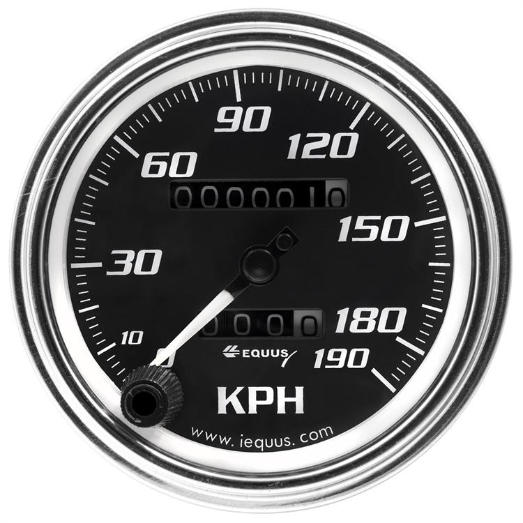 Speeometer, 7000 Series, 0-190 kph, 3 3/8 in. Diameter, Black Face, Tripmeter, Analog, Mechanical, Each