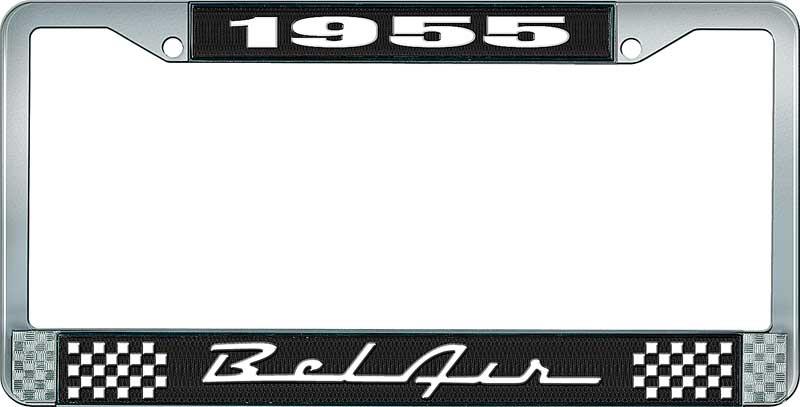 nummerplåtshållare, 1955 BEL AIR svart/krom, med vit text