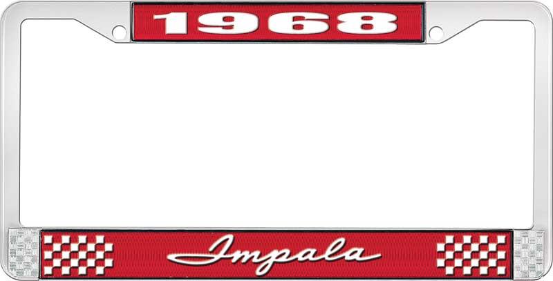 nummerplåtshållare, 1968 IMPALA röd/krom , med vit text