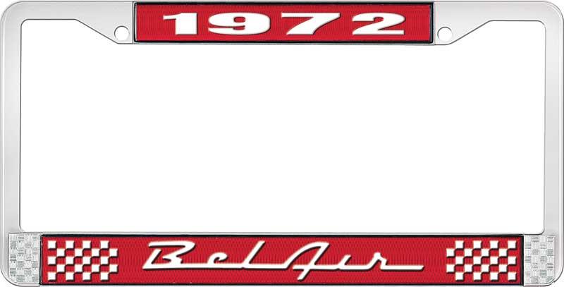 nummerplåtshållare, 1972 BEL AIR röd/krom , med vit text