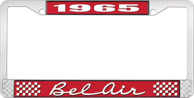 1965 BEL AIR RED AND CHROME LICENSE PLATE FRAME WITH WHITE LETTERING