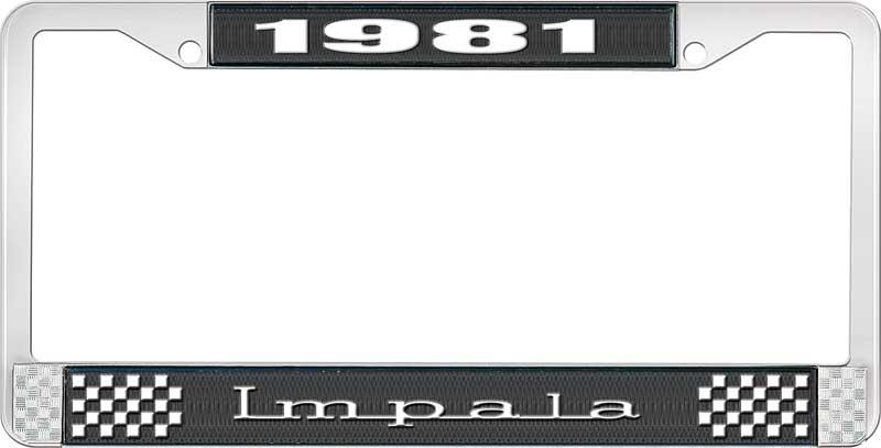 1981 IMPALA BLACK AND CHROME LICENSE PLATE FRAME WITH WHITE LETTERING